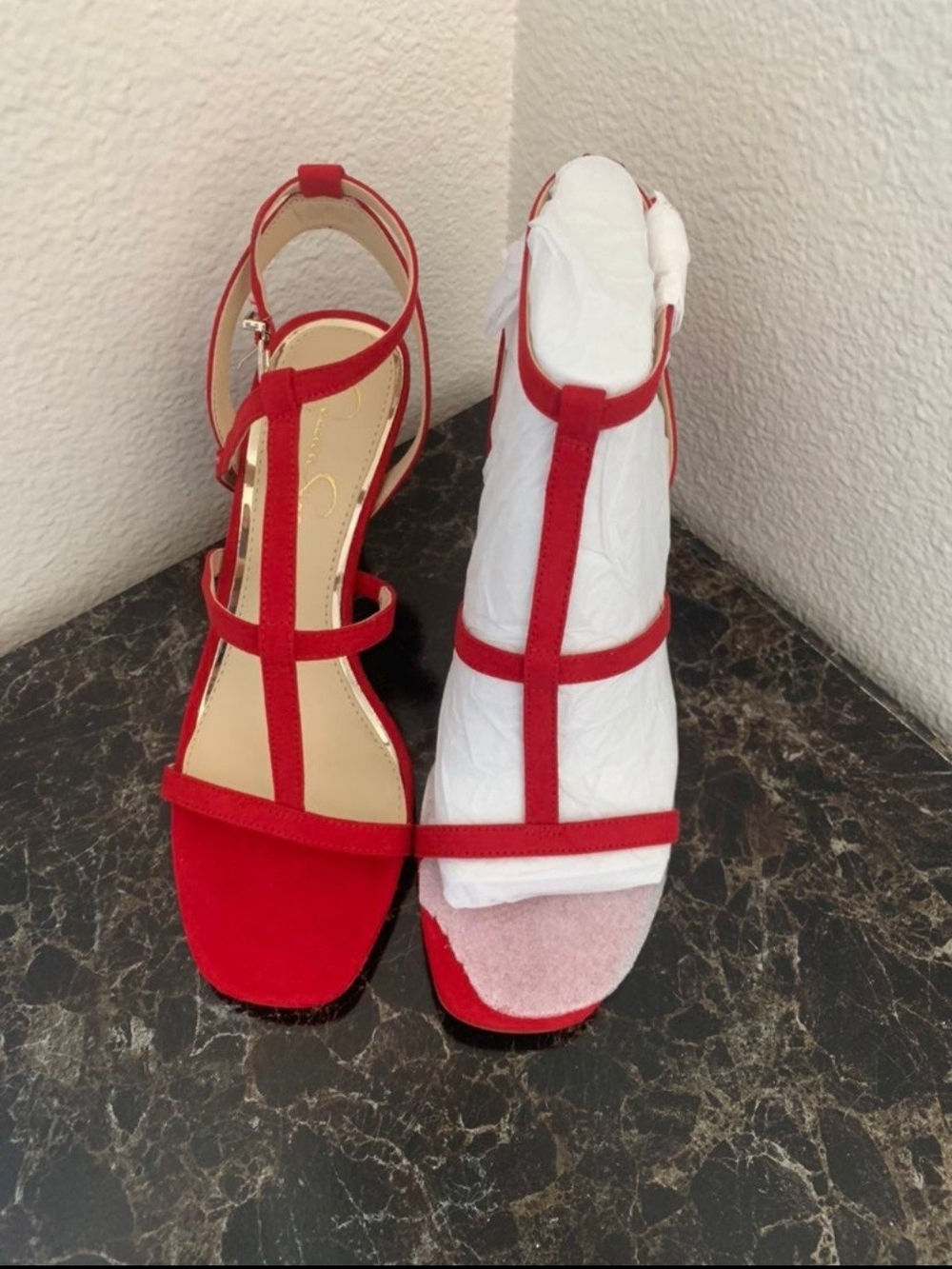 Jessica Simpson Red T-Strap Open-Toe Heels